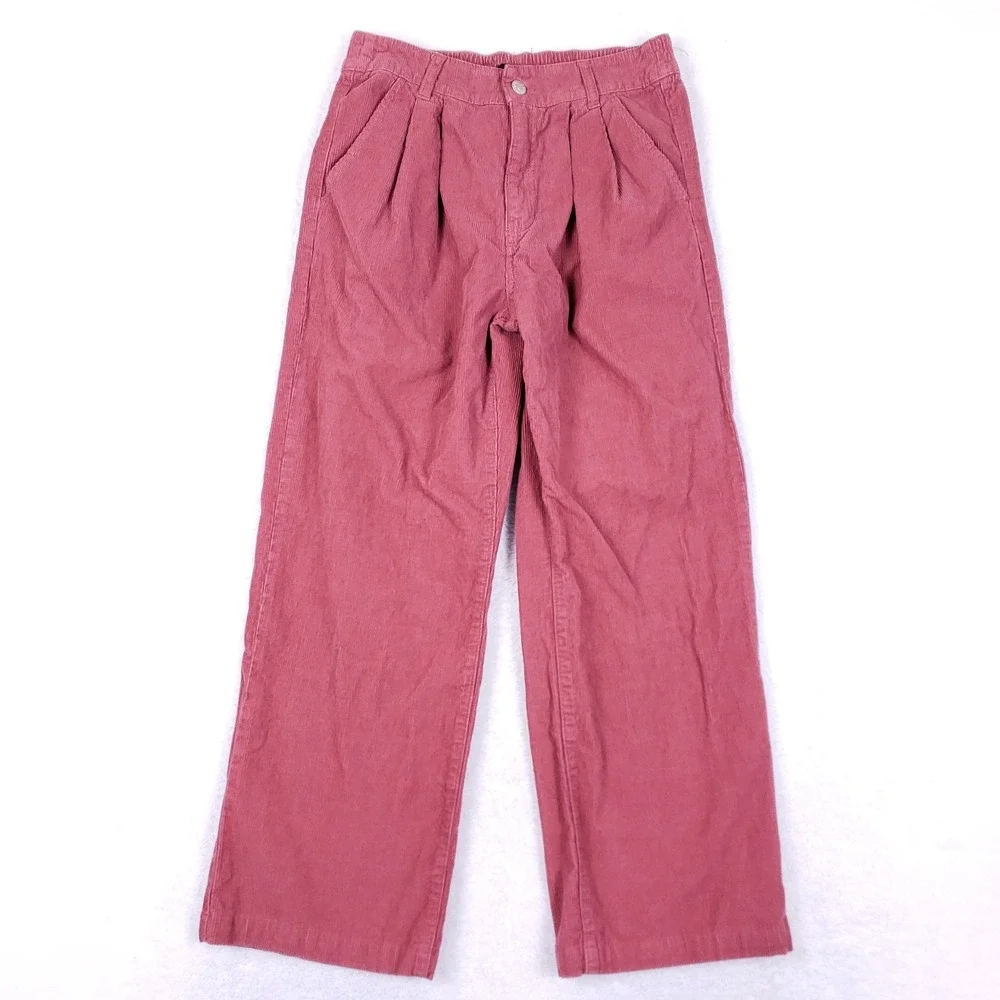 Forever 21 Corduroy Pants Pleated Straight Leg Medium Pink Coastal - Picture 1 of 10